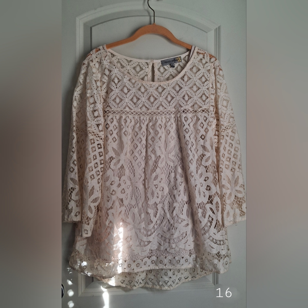 Figueroa&flower womens top lace boho western  romantic cottage‎ office wear L